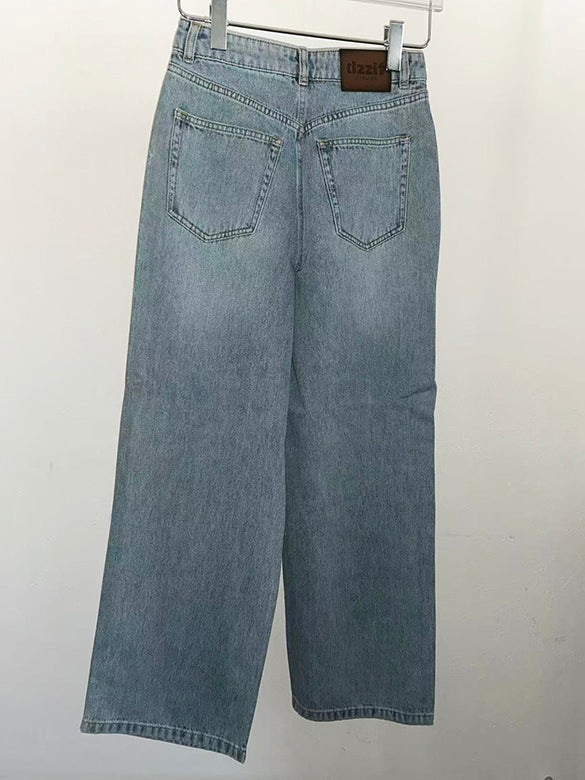 Clear Beads Ribbon Denim Pants