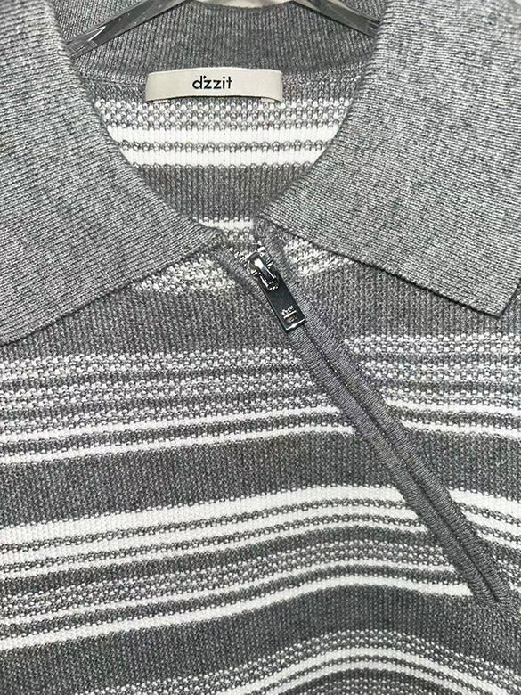 Random Pitch Stripe Sleeveless Zipper Knit