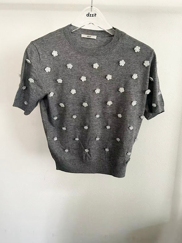 Flower Button Knit Top
