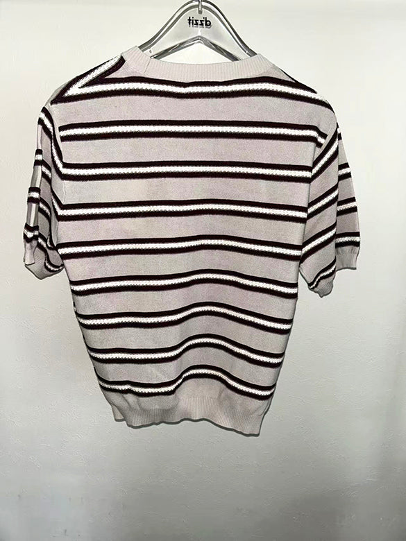 Stripe Embroidery Knit Top
