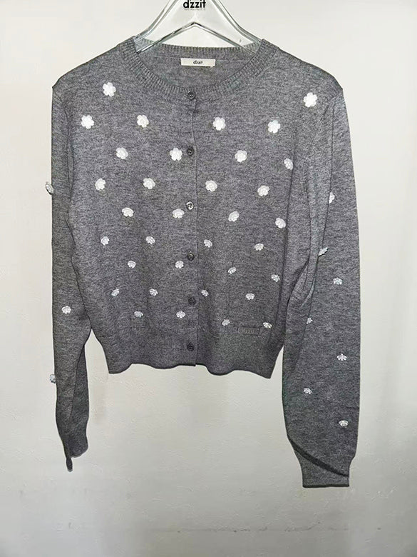 Flower Button Knit Cardigan