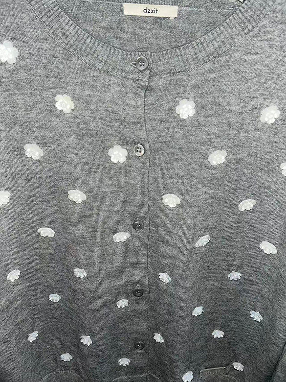 Flower Button Knit Cardigan
