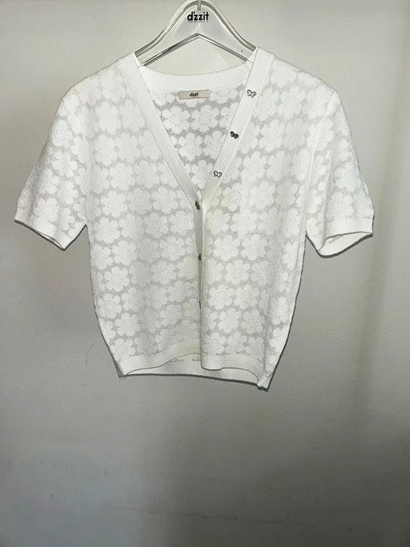 Flower Design Knitting Cardigan