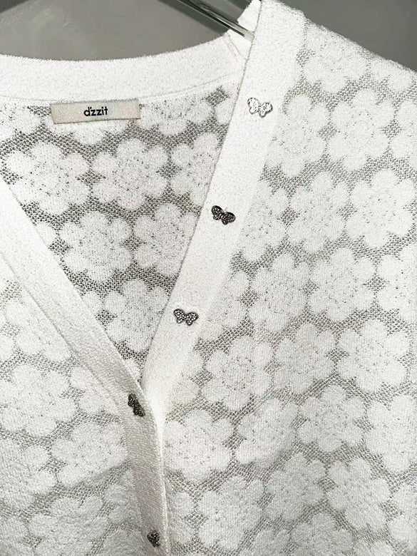 Flower Design Knitting Cardigan
