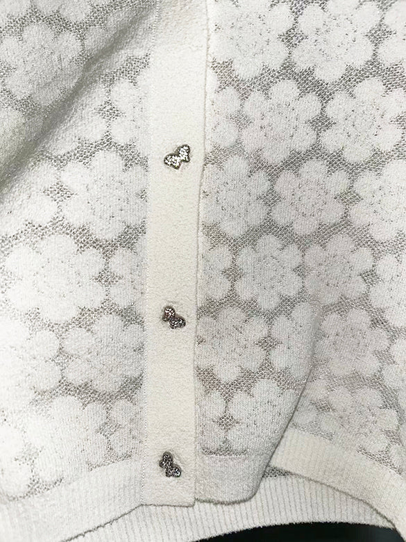Flower Design Knitting Cardigan
