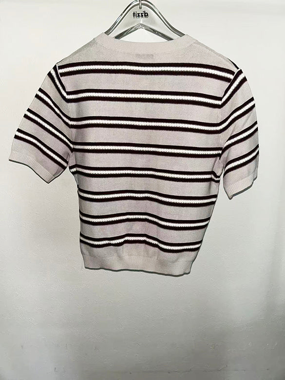 Stripe Embroidery Knit Cardigan