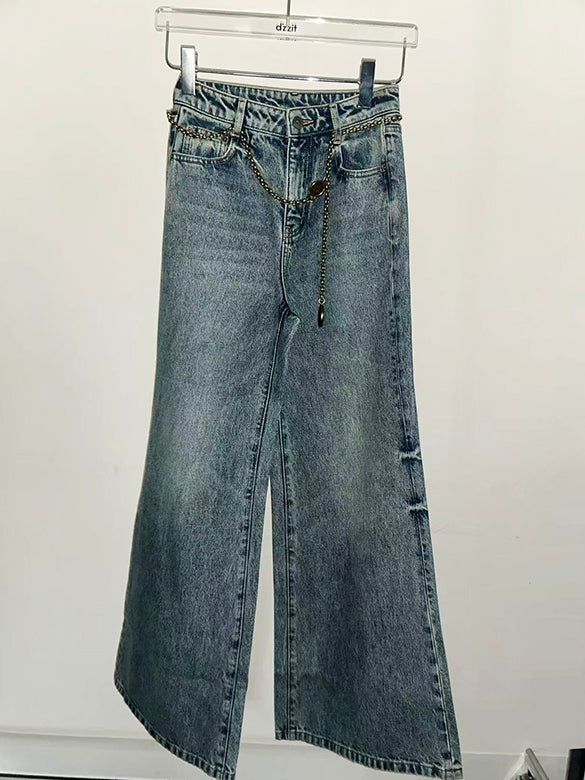 Chain Belted Denim Pants