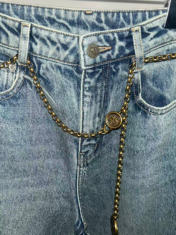Chain Belted Denim Pants