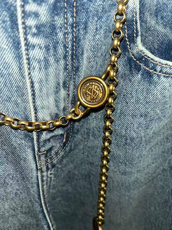Chain Belted Denim Pants