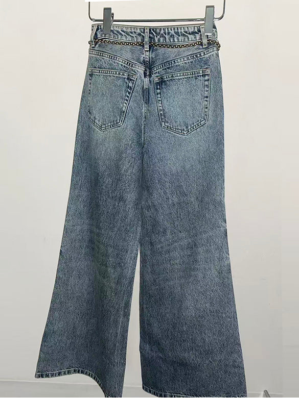 Chain Belted Denim Pants