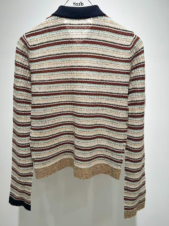 Retro Color Stripe Polo Knit