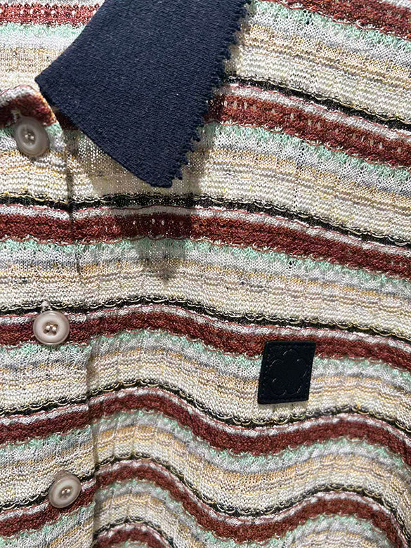 Retro Color Stripe Polo Knit
