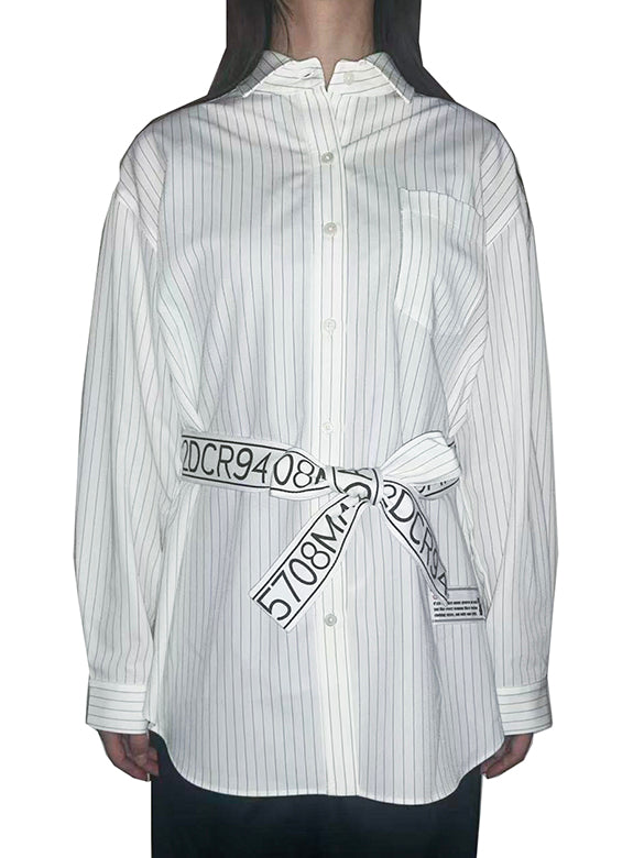 Belted Pin-stripe Shirt