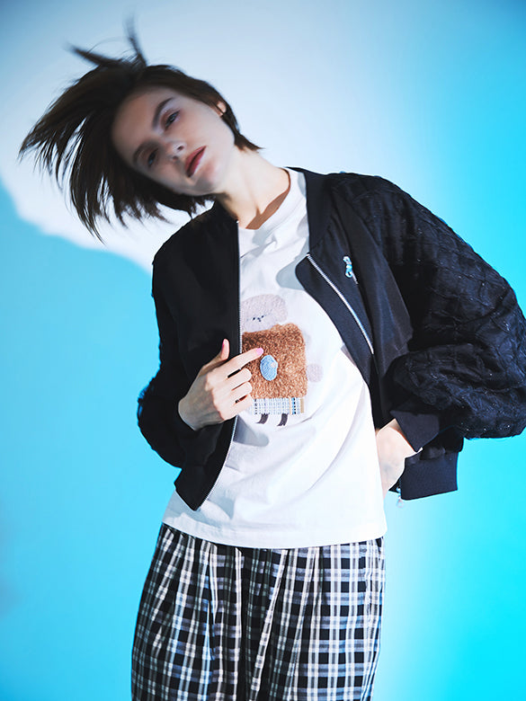 Ribbon Tulle Sleeves Blouson