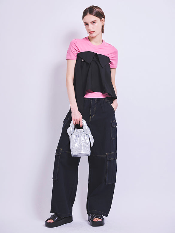 2way Asymmetry Pleats Belted Wrap Skirt