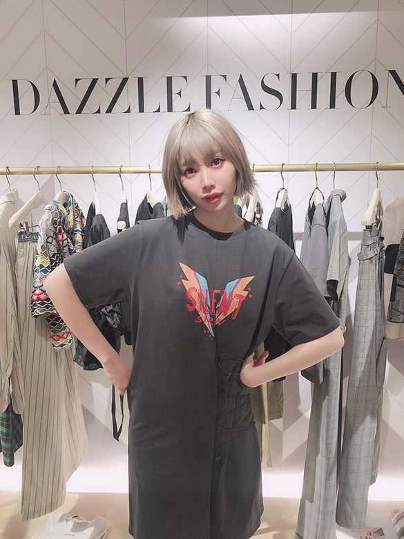 Lace-Up  Long-Top T-Shirt