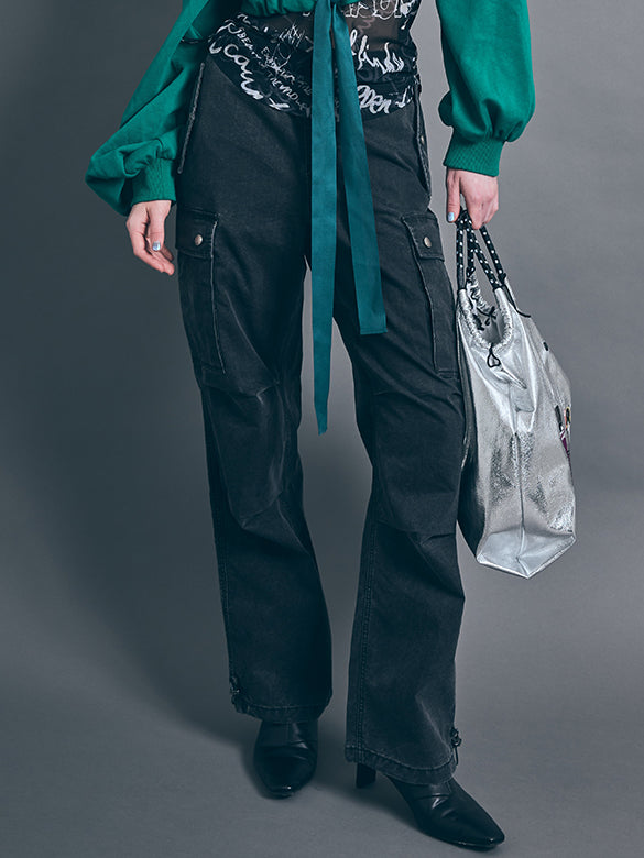 Black Denim Cargo Pants