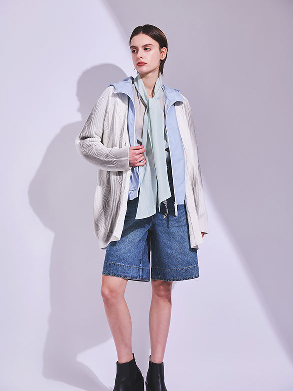 Scarf Belted Denim Half Pants