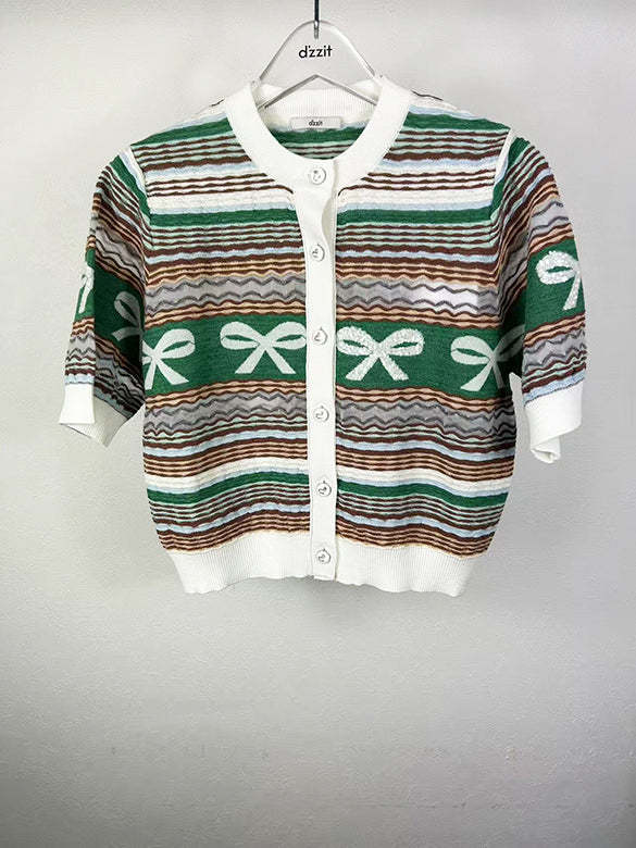Retro Ribbon Stripe Knit Cardigan