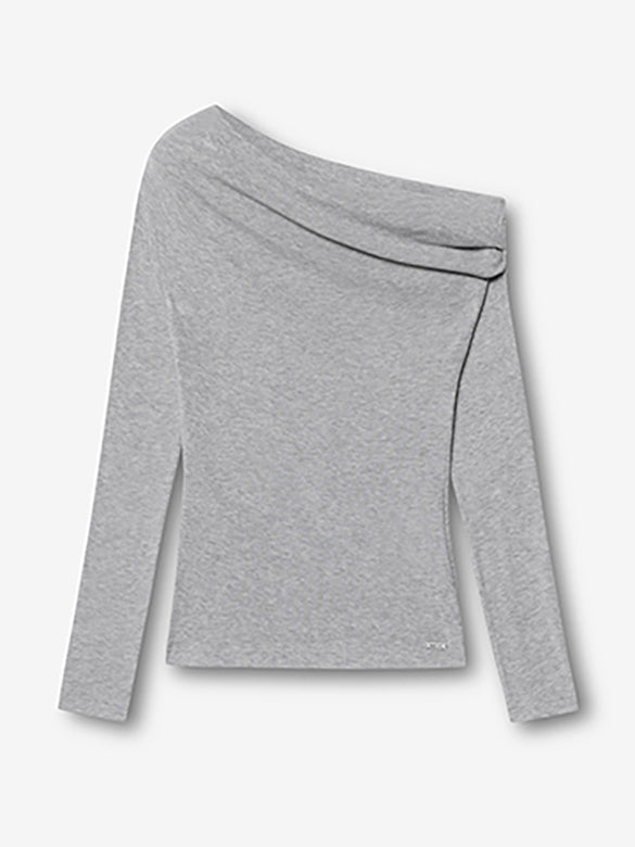 One-shoulder Gather Long Sleeves Top