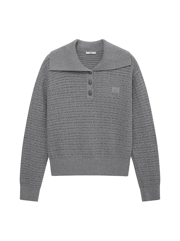 Rib-collar Polo Knit Top
