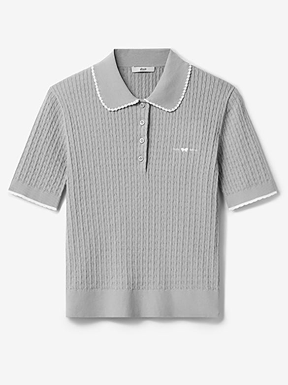 Frill Piping Polo Knit Top