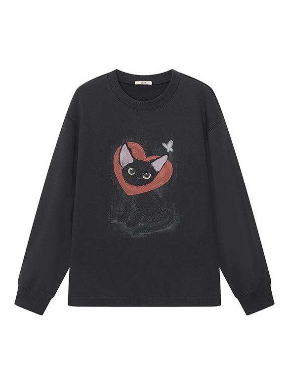 Cat Printed Embroidery Sweatshirt