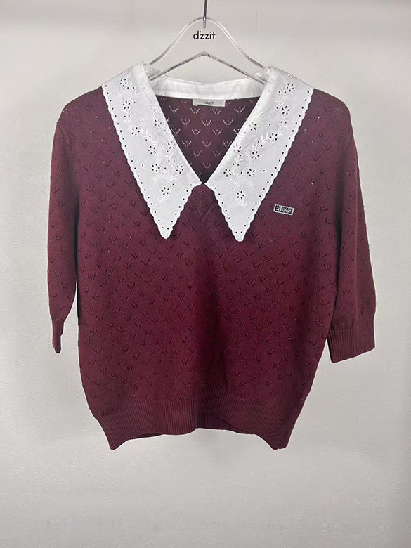 Lace Collar Knit Top