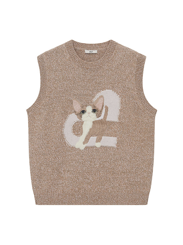 Cat Embroidery Sleeveless Knit