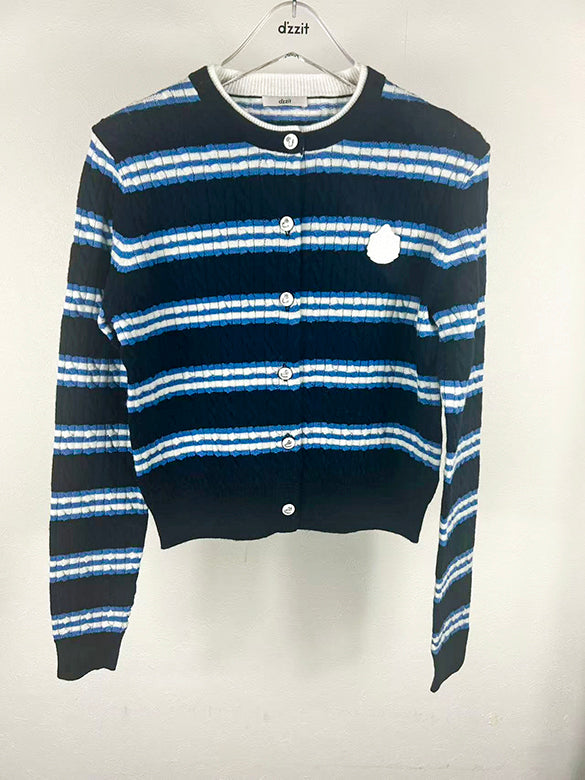 Retro Color Stripe Knit Cardigan