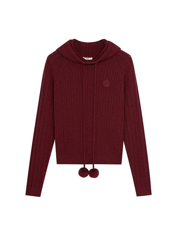 Pompon Code Knit Hoodie