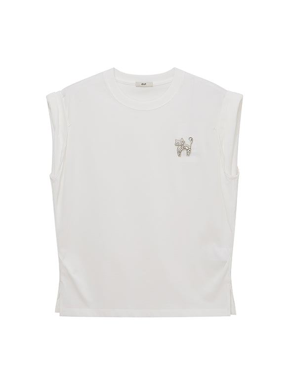 Cat Beads One-point Sleeveless T-shirt
