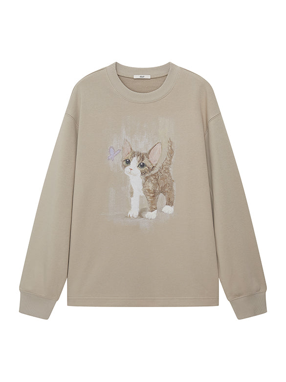 Cat Printed Embroidery Sweatshirt