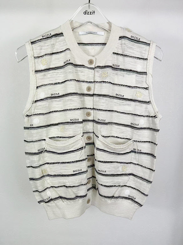 Logo Stripe Sleeveless Knit Cardigan