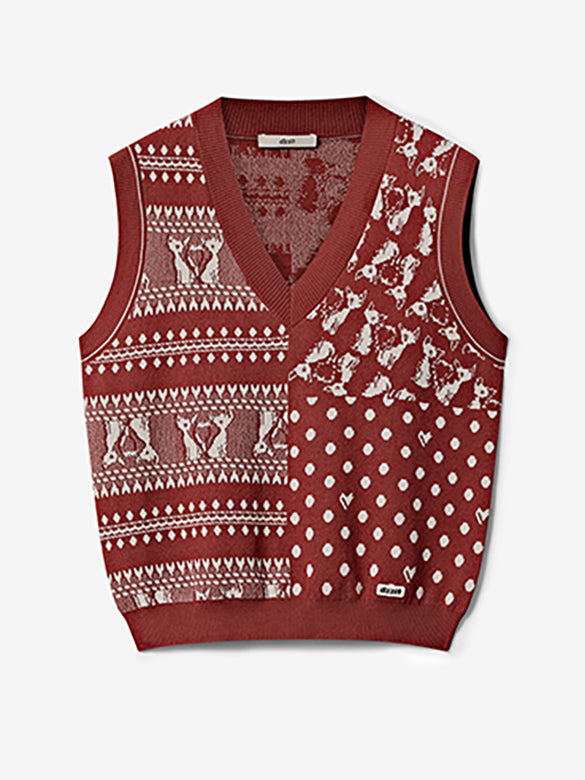 Mixed Pattern Knit Vest