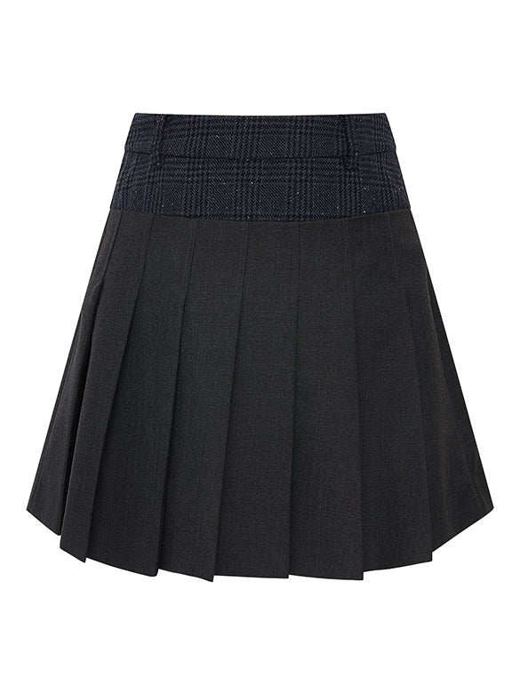 Plaid Tweed Combination Pleats Skirt