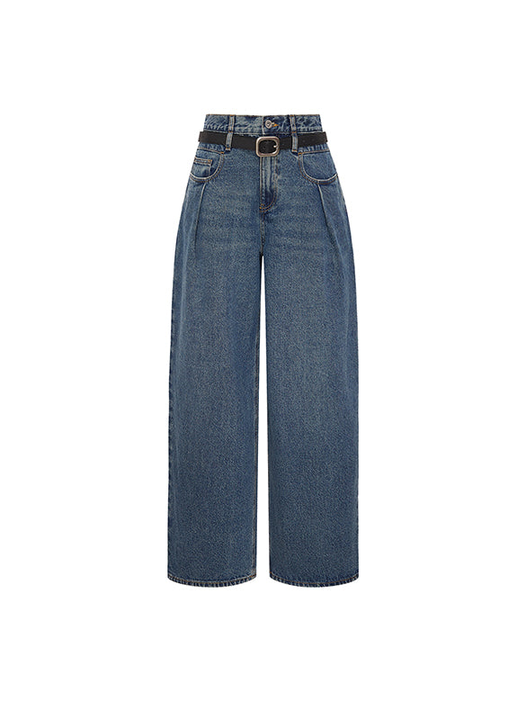 Double Belt Loop High-waist Denim Pants