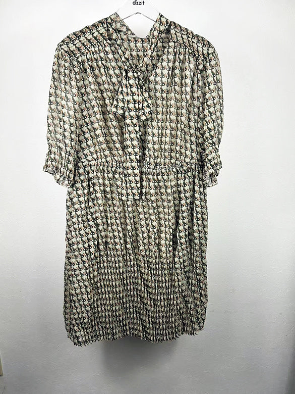Cat Printed Bow-tie Chiffon Dress