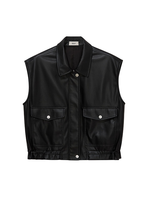 Fake Leather Sleeveless Blouson