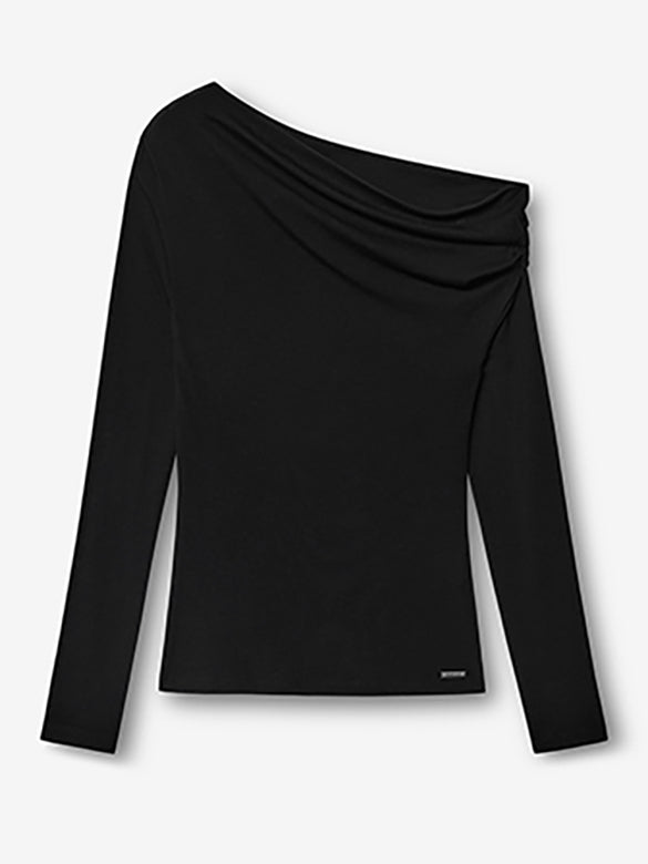 One-shoulder Gather Long Sleeves Top