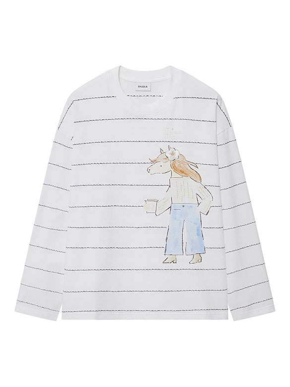 Horse Stripe Long-sleeves T-shirt