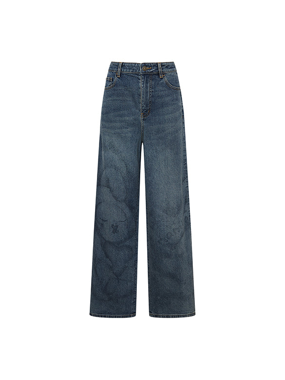 Printed Denim Pants