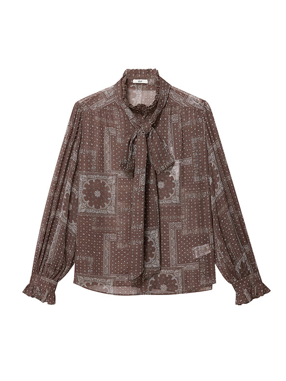Geometric Printed Bow-tie Chiffon Blouse
