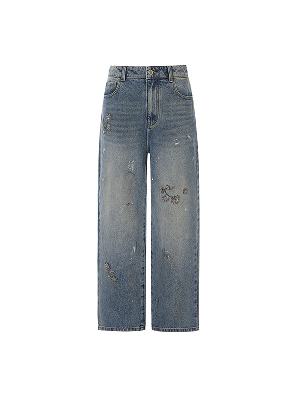 Painted & Beads Denim Pants