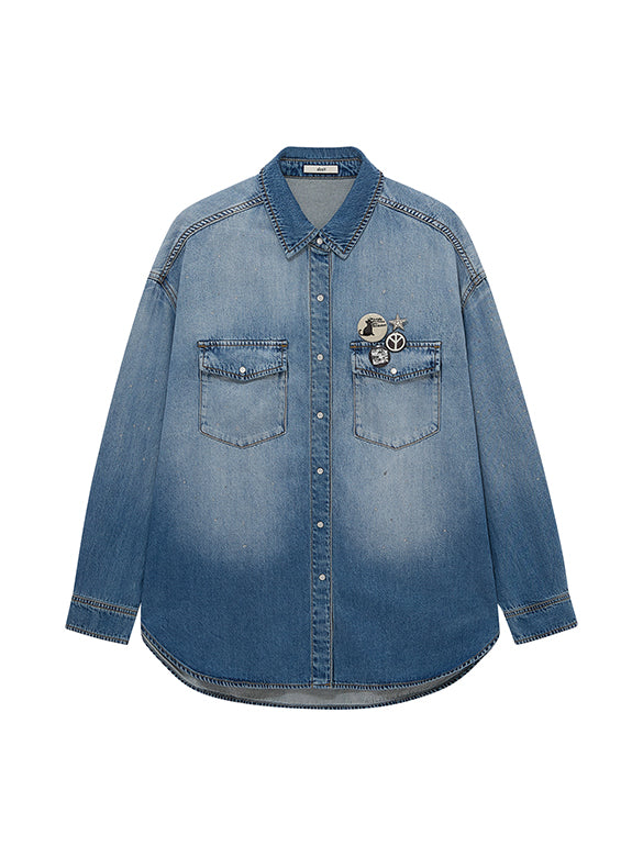 Gradation Color Badge Denim Shirt