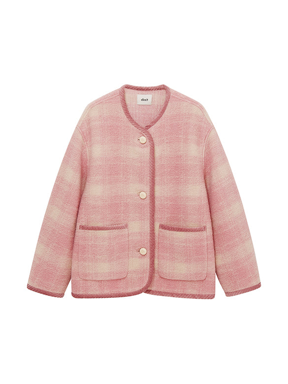 Piping Design Pink Plaid Coat