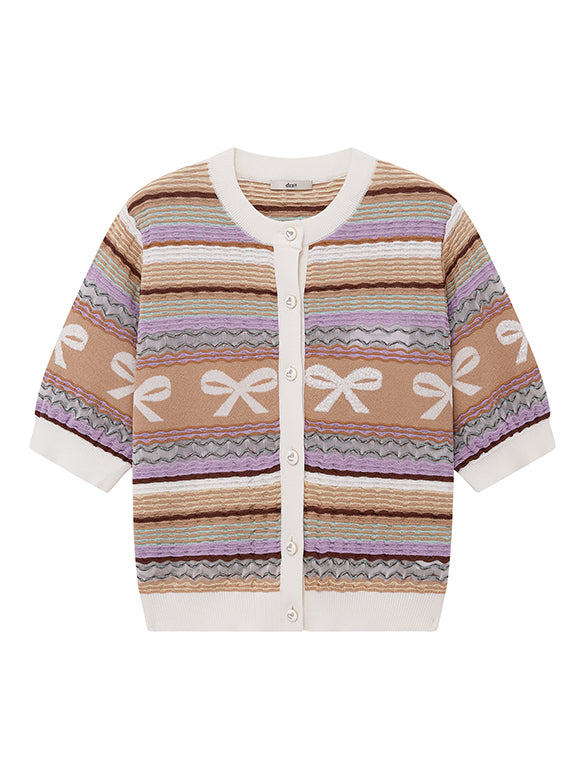 Retro Ribbon Stripe Knit Cardigan