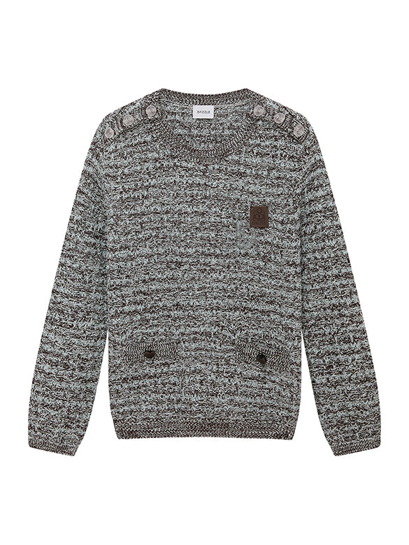 Marbled Color Shoulder Button Knit Top