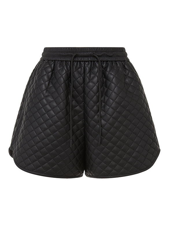 Fake Leather Quilting Short Pants