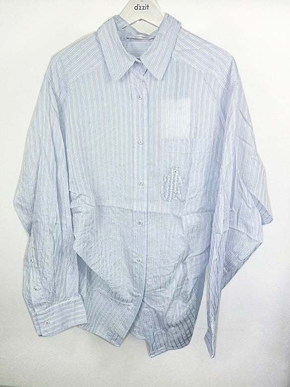 Sequins Bear Design Stripe Shirt
